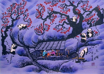 chinesischen Panda auf Pflaumen Karikatur für Kinder Ölgemälde